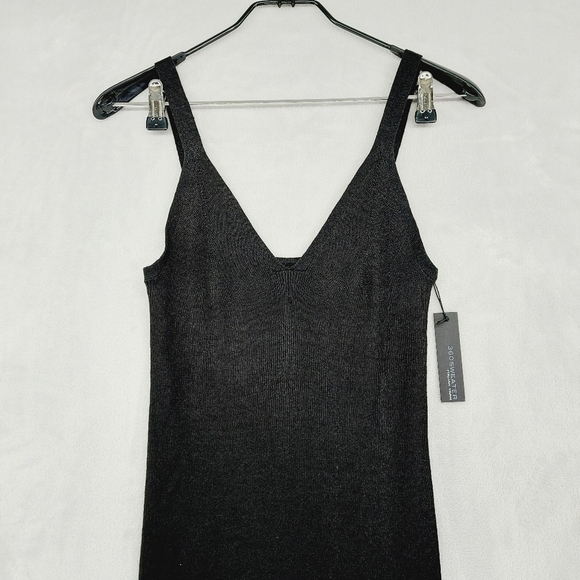 NEW 360 SWEATER Linen Blend Black Sleeveless V Neck Midi Dress P671 - Picture 3 of 8